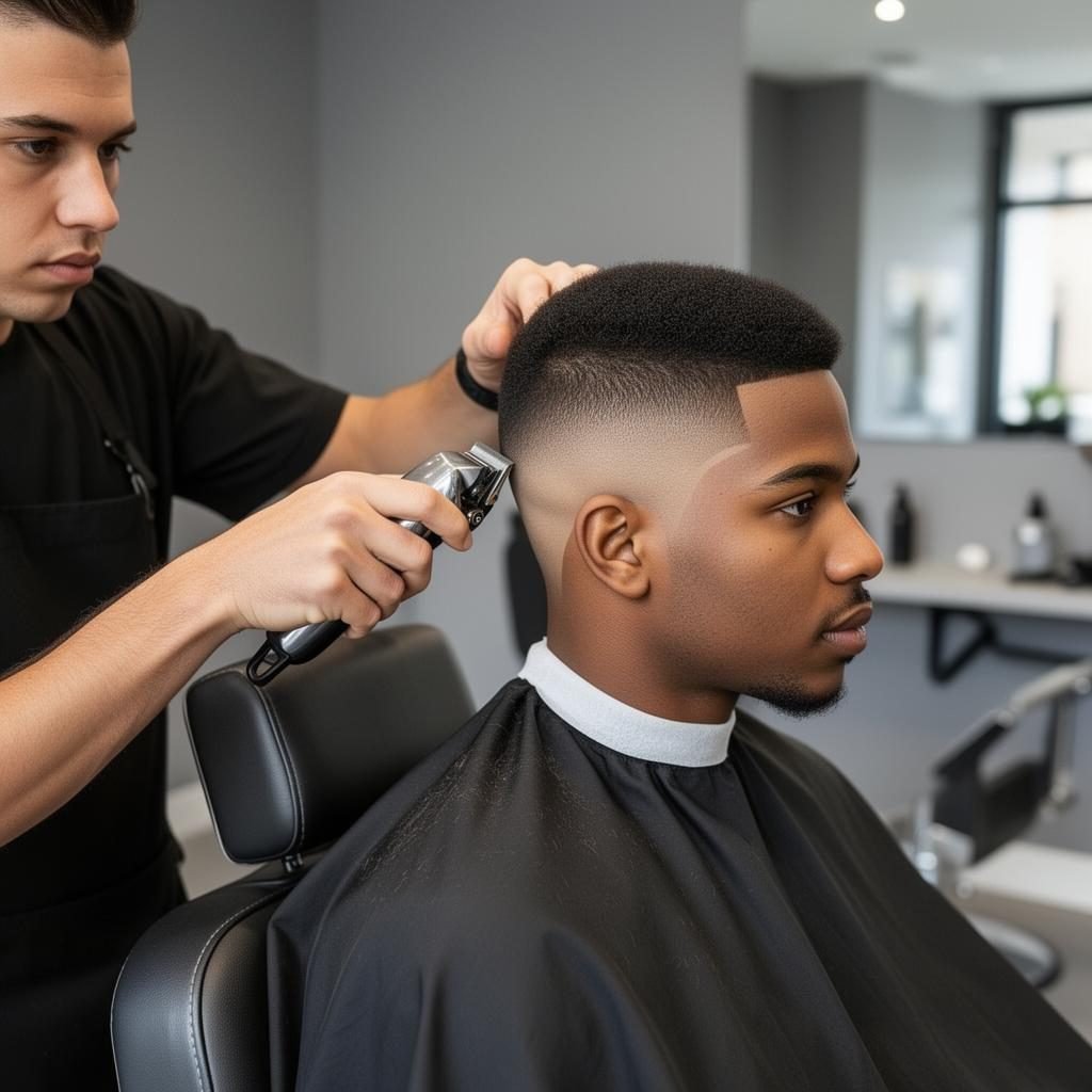 Clean low fade haircut for men at Sarah's Beauty Clinic